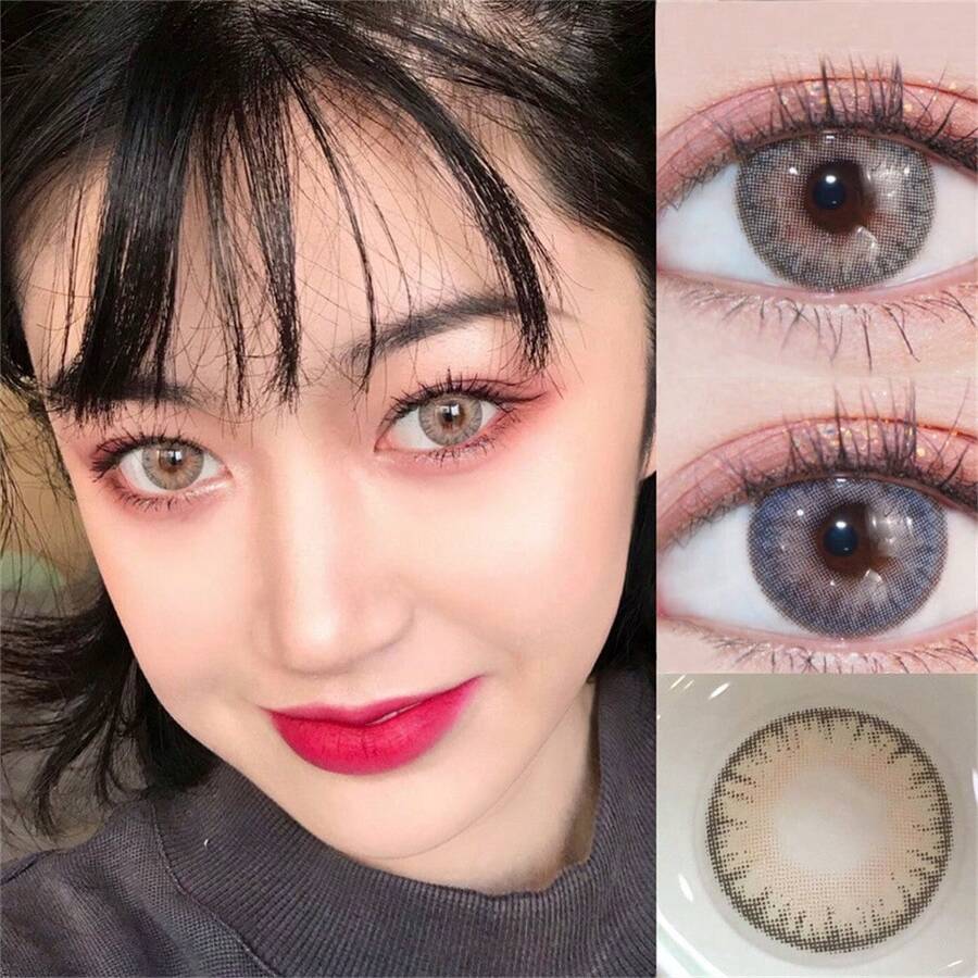 2pcs/Pack Oman Grey Contact Lenses, Fusion Style, Sweet & Cute, Natural Look, Myopia, New Arrival - Brown - View 1
