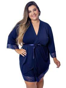 Plus Size Robes & Robe Sets - Navy Blue - View 2