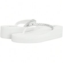 Women Rhinestone Decor Flip Flops Glamorous  Flip Flops Toe Post Vacation Fashion Black Flip Flops  Fashion Sandals Summer Shoes - White - View 5