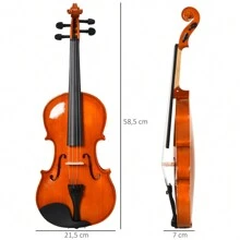 HOMCOM Violon 4/4 pleine grandeur avec étui, accordeur, épaulière, archet, colophane, cordes rechange et chiffon contreplaqué épicéa et érable - Marron - Voir 2
