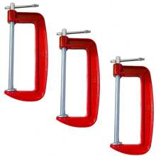 Kit 3 Grampos Sargento Tipo C 6 Polegadas Marcenaria 200mm Aço Metal Profissional - Vermelho - Visão 1