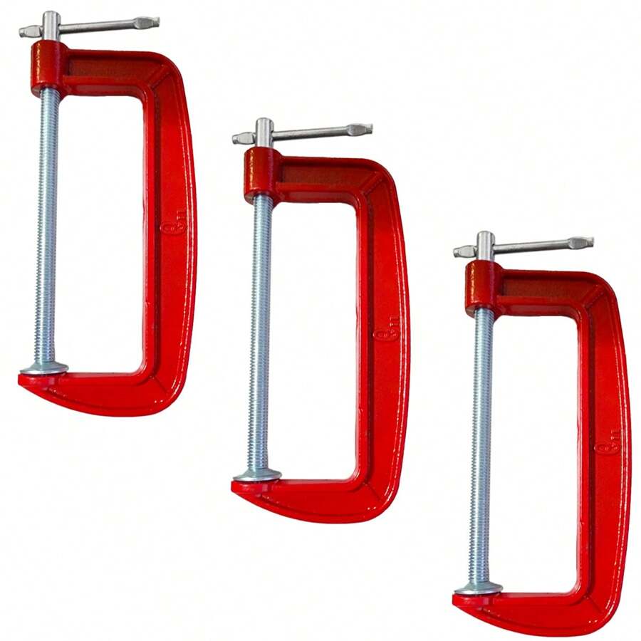 Kit 3 Grampos Sargento Tipo C 6 Polegadas Marcenaria 200mm Aço Metal Profissional - Vermelho - Visão 1
