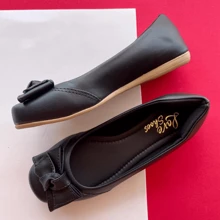 Sapatilha Feminino Bico Quadrado Laço Confortável sapatos feminina elegante rasteirinha elegante - Preto - Visão 2