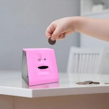 1個面部銀行存錢罐,猴臉造型罐,自動吃幣小豬存錢罐,新奇禮物玩具給孩子（不含電池,隨機顏色） - 平臉藍色 - 查看 5