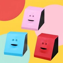 1個面部銀行存錢罐,猴臉造型罐,自動吃幣小豬存錢罐,新奇禮物玩具給孩子（不含電池,隨機顏色） - 平臉藍色 - 查看 2