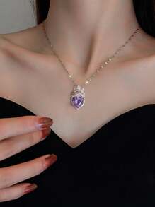 1 Miếng Sang trọng Thiết kế Mặt dây pha lê Dây chuyền Đối với phụ nữ , Hoàn hảo Đối với Mặc hàng ngày , Đặc biệt Dịp , Và Như A Ngày lễ tình nhân Qủa tặng - Vòng cổ thạch anh tím mặt được thiết kế dành cho phụ nữ làm quà tặng ngày lễ - Xem 2