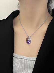 1 Miếng Sang trọng Thiết kế Mặt dây pha lê Dây chuyền Đối với phụ nữ , Hoàn hảo Đối với Mặc hàng ngày , Đặc biệt Dịp , Và Như A Ngày lễ tình nhân Qủa tặng - Vòng cổ thạch anh tím mặt được thiết kế dành cho phụ nữ làm quà tặng ngày lễ - Xem 5