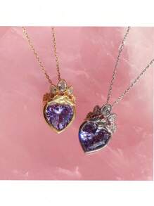 1 Miếng Sang trọng Thiết kế Mặt dây pha lê Dây chuyền Đối với phụ nữ , Hoàn hảo Đối với Mặc hàng ngày , Đặc biệt Dịp , Và Như A Ngày lễ tình nhân Qủa tặng - Vòng cổ thạch anh tím mặt được thiết kế dành cho phụ nữ làm quà tặng ngày lễ - Xem 4