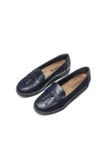 Women's Loafers Slip-On Arch Support Business Casual Work Comfortable Dressy Faux Leather  Round Toe Flats Shoes With Tassel Decoration Shoes - Màu xanh hải quân - Xem 6