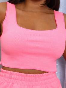 Conjunto Calça Feminina Jogger mais Cropped blusinha Ribana Moda Luxo Ref 02 - Rosa chiclete - Visão 4