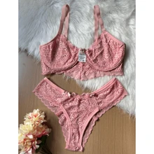 Kit With 3 Plus Size Lingerie Sets Panties And Bra All In Lace Without Underwire Giovana - Nhiều màu - Xem 6