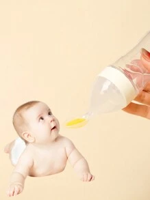 1pc 90ml Baby Milk Bottle With Spoon For Rice Paste Feeding, Including A Silicone Feeding Spoon, A Suction Spoon, And A Pp Box For Sanitray Storage