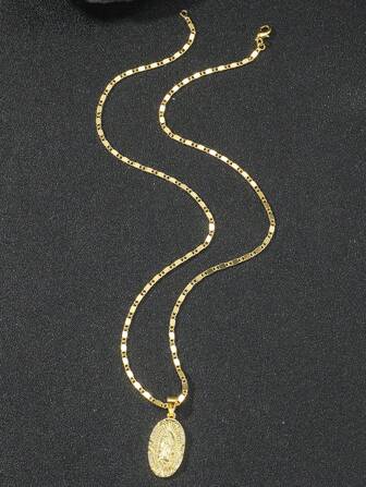 1 Stück Modische Minimalistische Kupfer & Besetzte Maria Anhänger Männer Halskette, Europäische & Amerikanische Madonna Männer Halskette