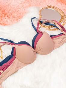 Sujetador Set 4, 3 Y 2 PZ Sujetador Copa AA Ajustable Con Aro Colores Lisos Y Nudo Frontal - Morado - Ver 6