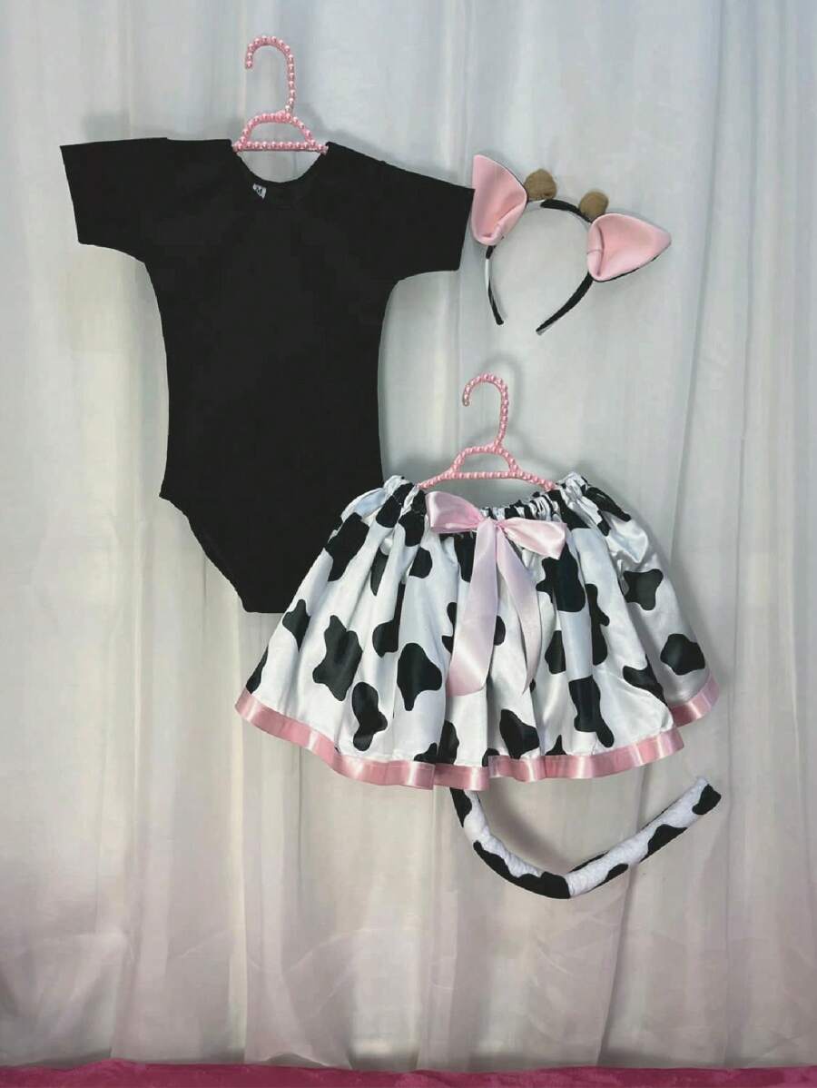 Disfraz de Primavera Para Niña Vaca Vaquita Animalitos Tutú y Leotardo - Blanco y Negro - Ver 1