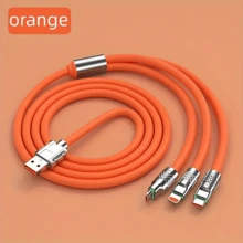 1pc 6A 120W MFI Portable USB Fast Charging Cable, Colorful And With Flash, 3 In 1, For IPhone And Android Phones - Orange - View 1