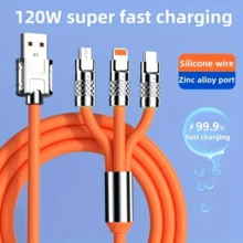 1pc 6A 120W MFI Portable USB Fast Charging Cable, Colorful And With Flash, 3 In 1, For IPhone And Android Phones - Orange - View 2