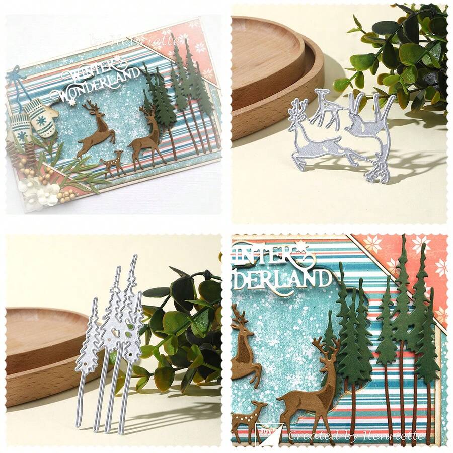 1件麋鹿裝飾金屬碳鋼紙藝凹凸壓模剪切模具,適用於diy賀卡製作、剪貼簿手工剪切模具 - 銀色A - 查看 1