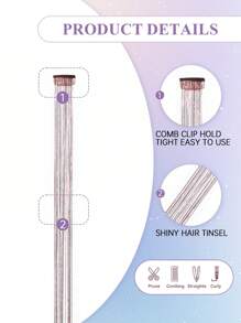 Bộ 6 lọn tóc nối kẹp, dài 22 inch, phụ kiện tóc bóng mượt có kẹp, phù hợp cho phụ nữ và bé gái, sợi tóc màu đỏ lấp lánh, trang trí tóc nhiều màu sắc, thích hợp cho các bữa tiệc Halloween và Giáng sinh. - Đỏ - Xem 3