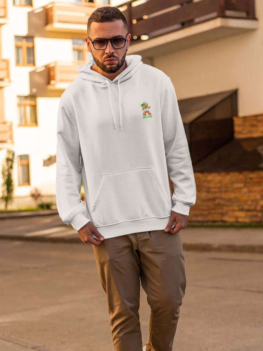 Blusa De Frio Moletom Canguru Capuz Inverno Básico Estampado Dtf Desenho Urso Bear Just Bad Frio Homem Unissex - Branco - Visão 1