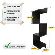 Prateleira De Canto Nicho Estante Livros Parede Suspensa Sala Quarto Decorativa Guardar Organizar Objetos Flutuante Gamer Multiuso Mdf - Preto - Visão 3