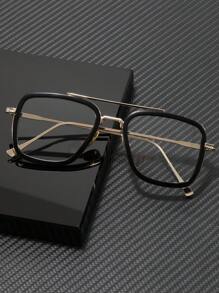 1 件装时尚男士金属框架双光束飞行员眼镜透明镜片，日常佩戴透明眼镜配件 - 無色 - 查看 4