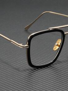 1 件装时尚男士金属框架双光束飞行员眼镜透明镜片，日常佩戴透明眼镜配件 - 無色 - 查看 8