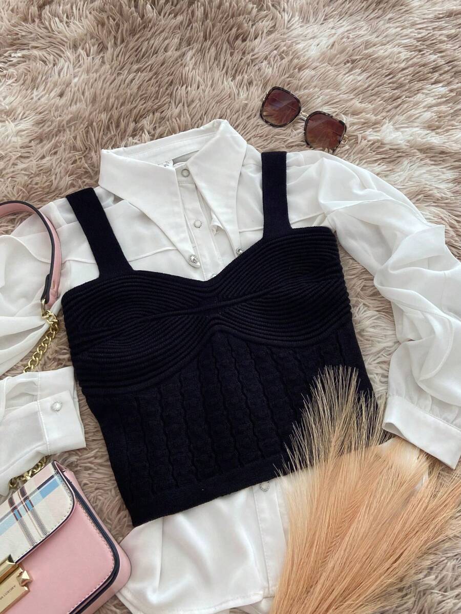 Women Knit Tops - 黑色 - 查看 1