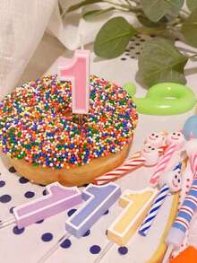 1pc Macaron Color Number Candle 0-9 Random Color Birthday Cake Decor Digital Candle,Christmas - Multicolor - View 3