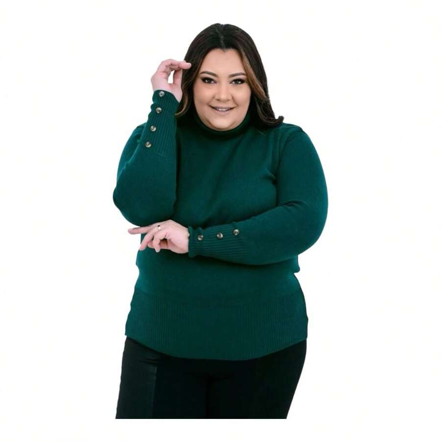 Plus Size Knit Tops - 墨綠色 - 查看 1