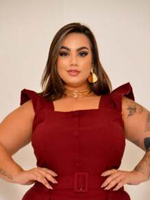 Plus Size Blouses - 酒紅色 - 查看 3