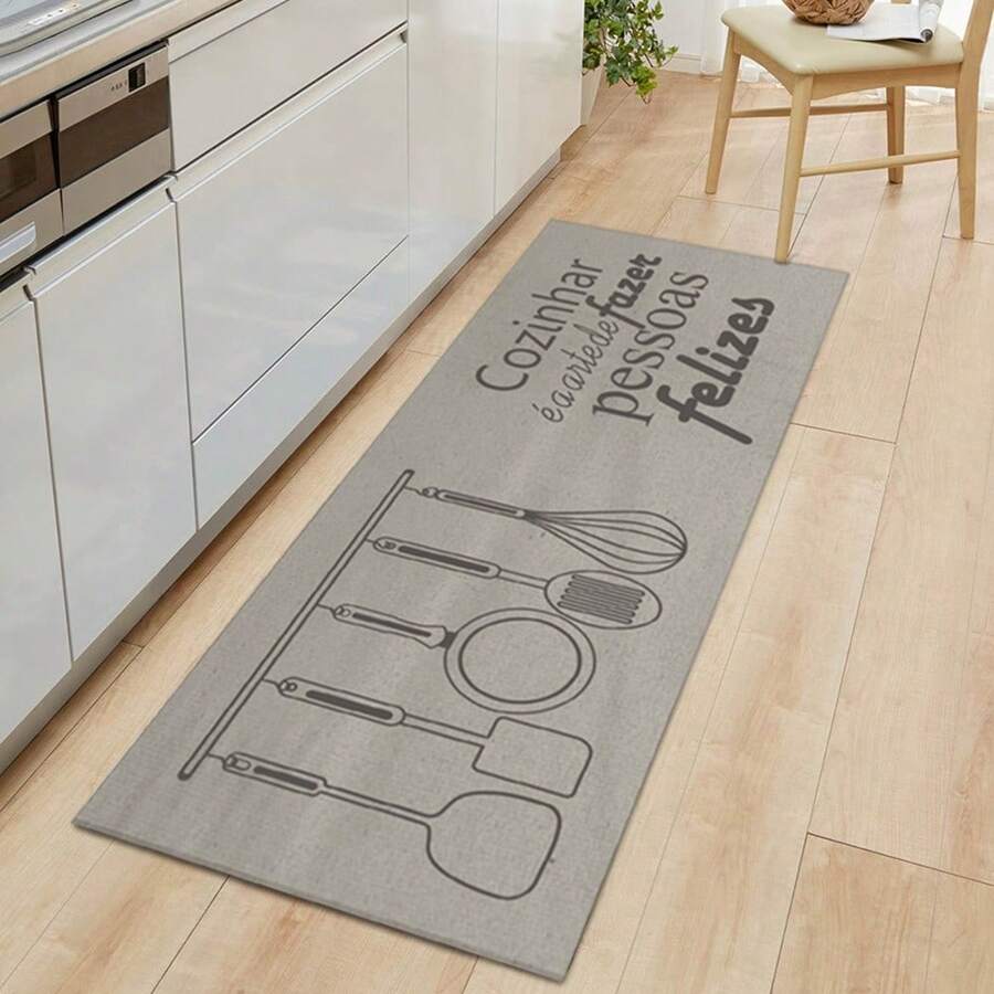 Tapete Passadeira Antiderrapante Areia Felizes Chumbo 45x140cm - Areia - Visão 1