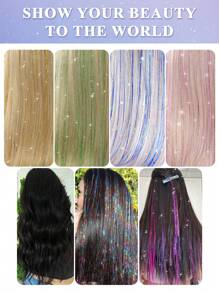 Hair Tinsel Kit Glitter Hair Tinsel Clip In Sparkling Shiny Fairy Hair Tinsel Hair Extensions For Halloween Christmas Party 22 Inch Pink 6PCS/PACK - Pink - View 7