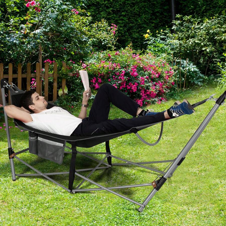Portable Folding Hammock With Hammock Stand - 黑色 - 查看 1