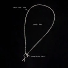 1個不鏽鋼首字母掛墜扣銀色鏈條項鍊，適用於女性 - 銀色 - 查看 2