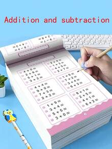 1本幼兒加減練習冊,10/20/50/100頁算術連接卡,76頁練習題 - 橙50內橫式加減-1 - 查看 3