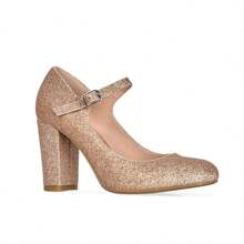 Women's White Wine Rose Gold Black Taupe Beige Grey Lipstick Natural Snake Mary Jane Pumps – Round Toe Ankle Strap Vintage Dress Heels [Size Up Half Size] - 玫瑰金 - 查看 2