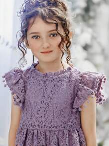 少女復古蕾絲波蘭球飄帶袖復活節生日裝洋裝 - 淡紫色 - 查看 2