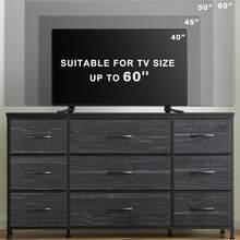Raybee Dresser TV Stand With Drawers, Media Console Table For 60", TV Console With 9 Drawers For Bedroom, Entertainment Center With Sturdy Metal Frame & Wood Top, Living Room,Closet, Rustic Brown - 黑色 - 查看 2