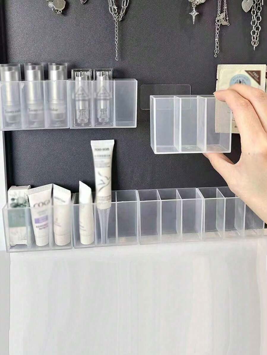 1pc Wall-Mounted Storage Box For Storing Cosmetic Jewelry, Makeup Tools In The Bathroom, Minimalist Design - Clear - View 1