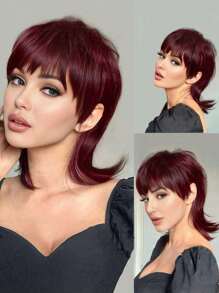 Cắt Pixie Tóc giả Đối với phụ nữ Ngắn Rượu vang Đỏ  Tóc giả Với Ngắn Nhiều lớp Tóc giả Bóng Màu Đỏ Sâu Pixie Tóc giả Sợi tổng hợp Vẻ ngoài Tự nhiên Tóc Đối với Hằng ngày Buổi tiệc - Màu Đỏ Sâu - Xem 1
