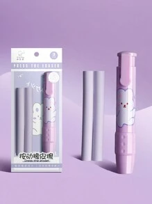 1套推出橡皮擦,綠色/藍色/粉紅色/紫色,包括1個橡皮擦座和2個橡皮擦芯,適合小學生,可愛的卡通設計,乾淨且延伸使用 - 粉色 - 查看 8