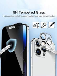 [3+3 Packs] Compatible With Apple IPhone 14 Pro Max Privacy Screen Protector Tempered Glass Accessories 3packs 9H Anti Spy Privacy Screen Compatible With IPhone 14 Pro Max 3packs Camera Lens Protector - Black - View 9