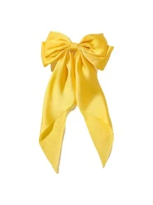 1PC Satin Hair Bows For Girl Large Hair Barrettes Ribbon For Girls Giant Long Bow Hair Clips Ponytail Holder Silk Big Hair Clips Accessories For Girl - Yellow - View 4