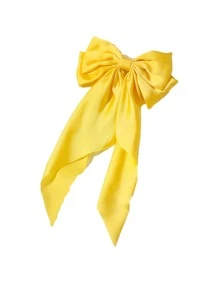 1PC Satin Hair Bows For Girl Large Hair Barrettes Ribbon For Girls Giant Long Bow Hair Clips Ponytail Holder Silk Big Hair Clips Accessories For Girl - Yellow - View 3