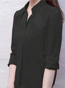 Women's Long-Sleeved Blouse - Deep Black - View 1