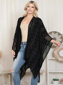 Zigzag Pompom Crochet Palmer Kimono - 黑色 - 查看 2