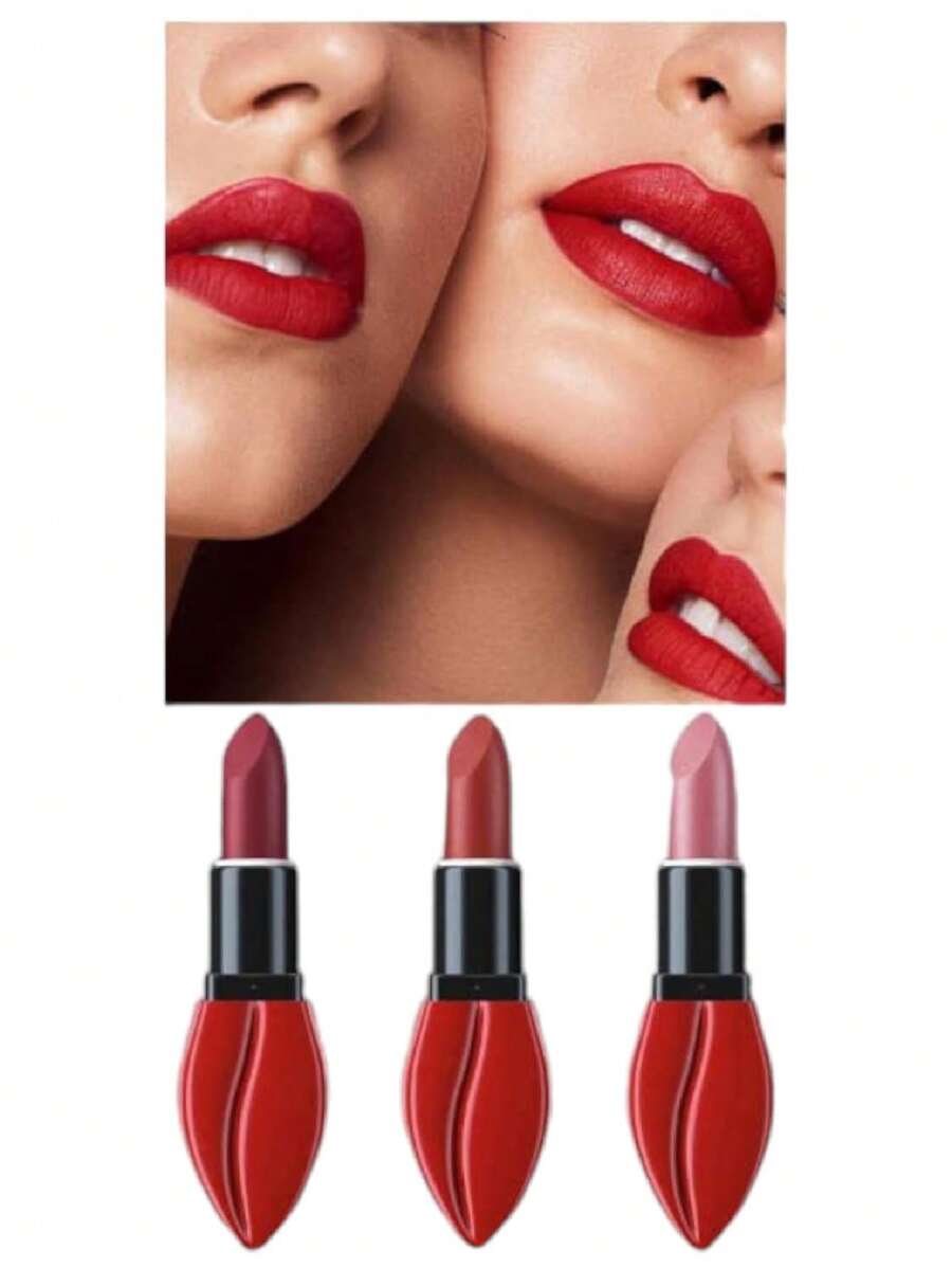 3 Pieces Of Intense Red Lipstick With Lip Design, Different Shades And Long Lasting - Random - View 1