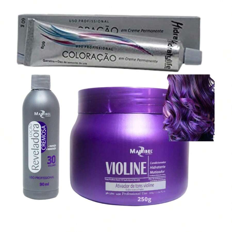 Kit Tinta Coloração Profissional  1 Tinta 1 Ox 1 Matizador 250g - 66.226 Roxo Violine - Visão 1