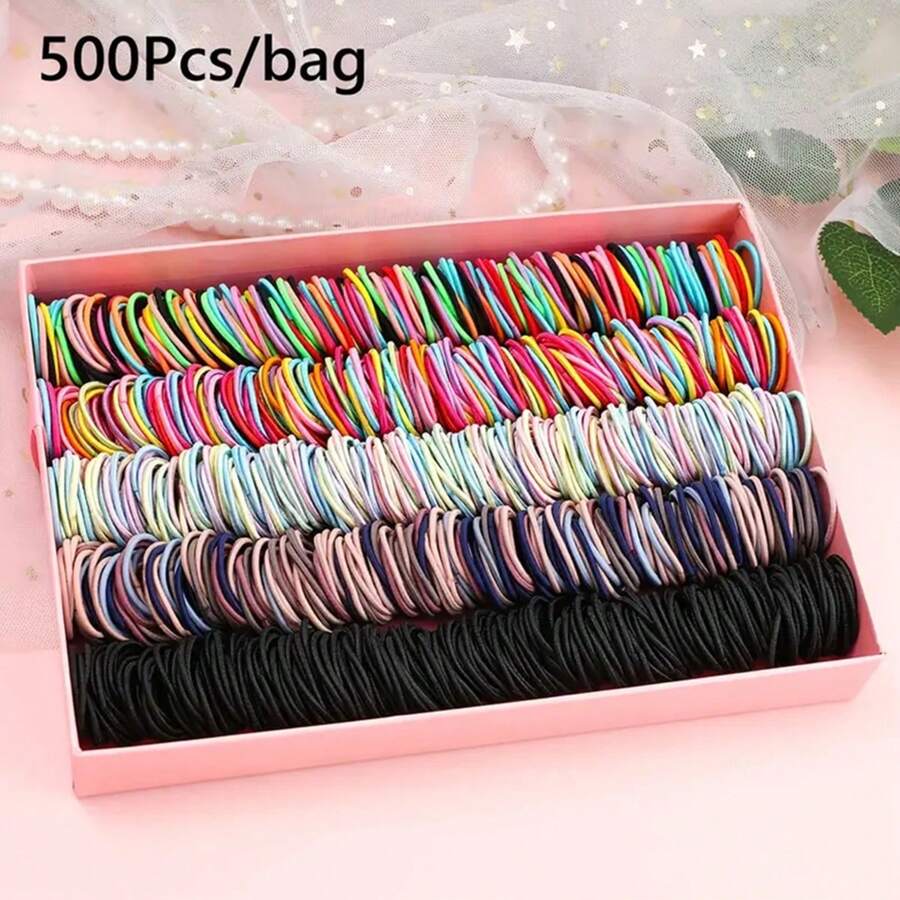 500 Stücke Farbenfrohe Haarbänder Für Mädchen, Regenbogen Elastische Pferdeschwanz Halter, Großartig Für Partyzubehör Und Den Täglichen Gebrauch